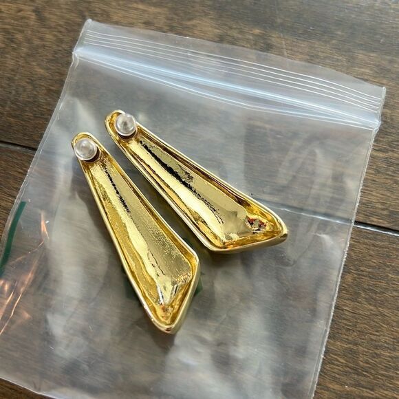 Gold Dangle Statement Geometric Long Triangle Exaggerated Earrings - Picture 4 of 9